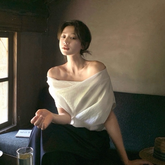 Women's Draped Boatneck Top - White - Picture 2 of 3